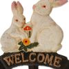 Accent Plus Cast Iron Bunny Rabbits Welcome Flower Pot Stake