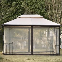 13 Ft. W x 9.7 Ft. D Iron Patio Outdoor Gazebo, Double Roof Soft Canopy Garden Backyard Gazebo with Mosquito Netting Suitable for Lawn, Garden, Backya