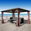 vidaXL Gazebo with Curtain Brown Aluminum 157.5"x118.1"