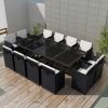 vidaXL 13 Piece Patio Dining Set with Cushions Poly Rattan Black