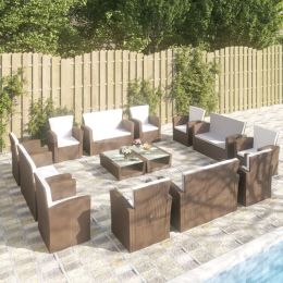 vidaXL 16 Piece Patio Lounge Set with Cushions Poly Rattan Brown