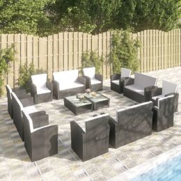 vidaXL 16 Piece Patio Lounge Set with Cushions Poly Rattan Black