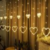 LED Curtain String Lights; 138 LED String Light Battery & USB Powered Waterproof Heart Shape Lights; 8 Flashing Modes For Girl Valentine's Day Wedding