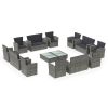 vidaXL 16 Piece Patio Lounge Set with Cushions Poly Rattan Gray