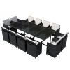 vidaXL 13 Piece Patio Dining Set with Cushions Poly Rattan Black