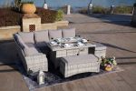 5-Piece Gray Wicker Outdoor Conversational Sofa Set with Fire Pit Table and Ottoman