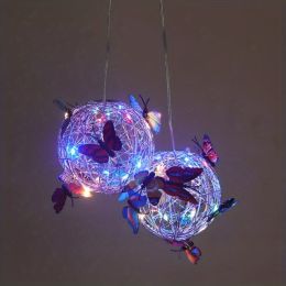 1pc Butterfly Outdoor Decorative Light Solar Hanging Decorative; Outdoor Courtyard; Garden Decorative Lamp With Ball Hanging Tree Lamp; Luminous Butte (Style: Four Colors)