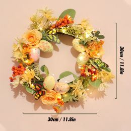 Glowing Easter Wreath Decor DIY Rattan Wreath Colorful Rabbit Bunny Eggs Happy Easter Party Decoration For Home Party Supplies (Color: Light-eggs-A, Ships From: CN)