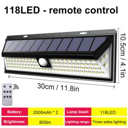 Solar Led Light Outdoor Solar Wall Light Outdoor Sensor Light Solar Led Lamp Outdoor Solar Panel Light With Motion Sensor Garden (Emitting Color: 118LED with remote, Ships From: CN)