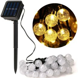 8 Modes Solar String Lights Outdoor LED Crystal Globe Light Waterproof Fairy Lights Garlands For Christmas Party Outdoor Decor (Emitting Color: Warm, Wattage: 6.5M 8 Modes 30led)