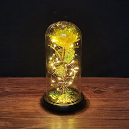 2023 LED Enchanted Galaxy Rose Eternal Rose Forever Rose In Glass Valentines Day Gift for Girlfriend Christmas Wedding Birthday (Color: Yellow - Warm light, Ships From: CN)