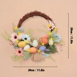 Glowing Easter Wreath Decor DIY Rattan Wreath Colorful Rabbit Bunny Eggs Happy Easter Party Decoration For Home Party Supplies (Color: Light-eggs-C, Ships From: CN)