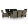 vidaXL 9 Piece Patio Dining Set with Cushions Poly Rattan Brown