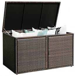 88 Gallon Garden Patio Rattan Storage Container Box (Color: Brown)