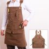 Durable Work Apron with Tool Pockets Heavy Duty Unisex Canvas Adjustable Cross-Back Straps Apron For Carpenter Painting Home BBQ