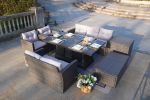 7 PCS  Patio Conversational Sofa Set With Gas Firepit And Ice Container Rectangle Dining Table And Storage Box